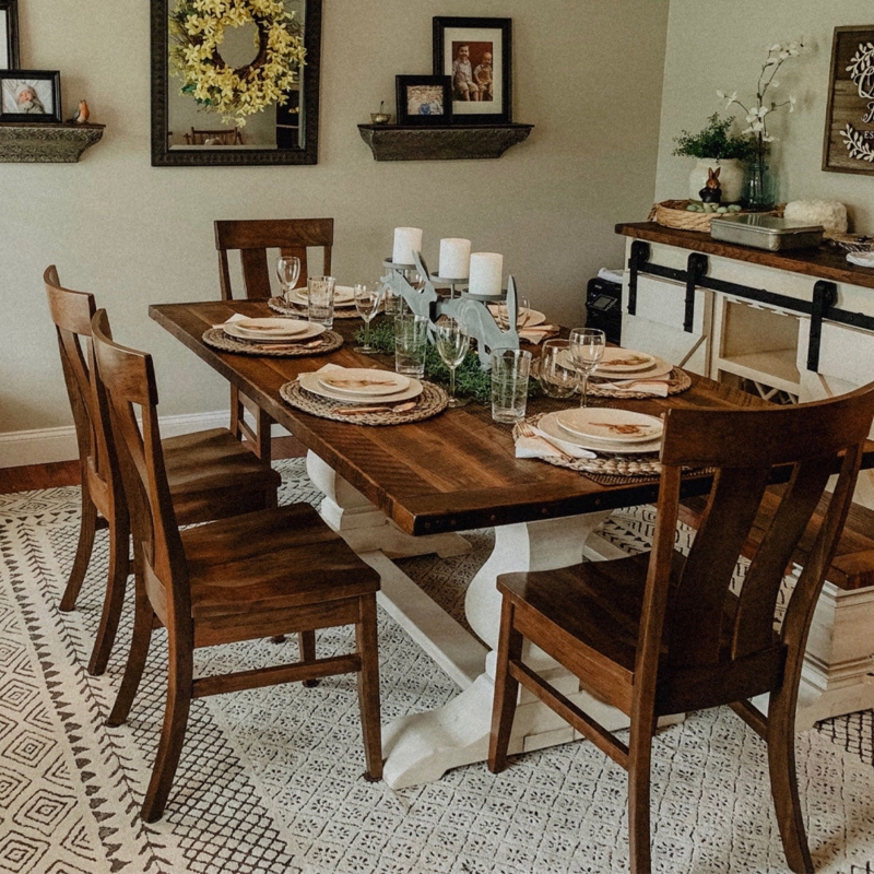 Farmhouse Table, Two-Tone White Base & Natural Wood Top
