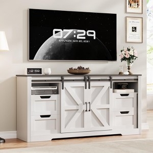 Farmhouse TV Stand with Sliding Barn Doors and Charcoal Top
