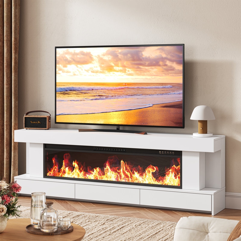 Fireplace TV Stand Contemporary Minimalism, Wide Profile Stand