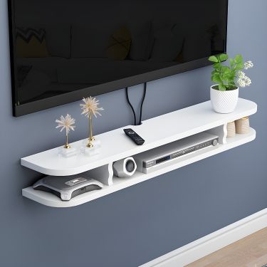 Floating TV Shelf Glossy White Finish Rounded Corners Modern Media