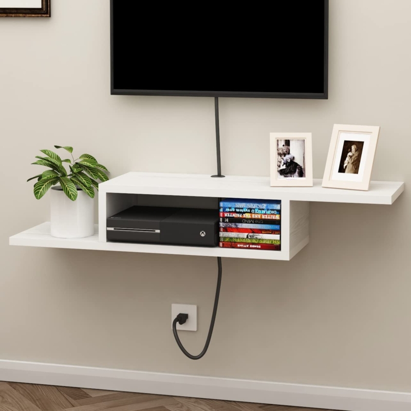 Floating TV Stand Asymmetrical Design White Minimalist Shelf