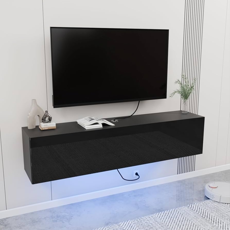 Floating TV Stand High Gloss Blue LED Accent Console