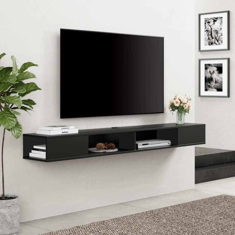 Floating TV Stand Matte Finish Open Shelving Media Console