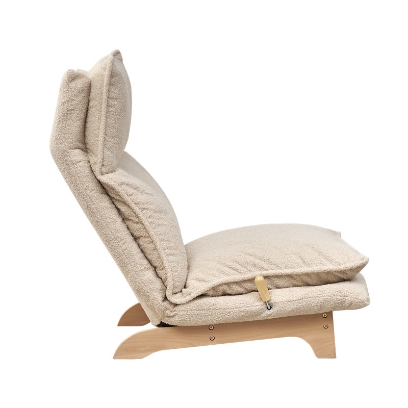 Floor Chair Beige Boucle Wooden Side Handle, Adjustable Gaming Recliner