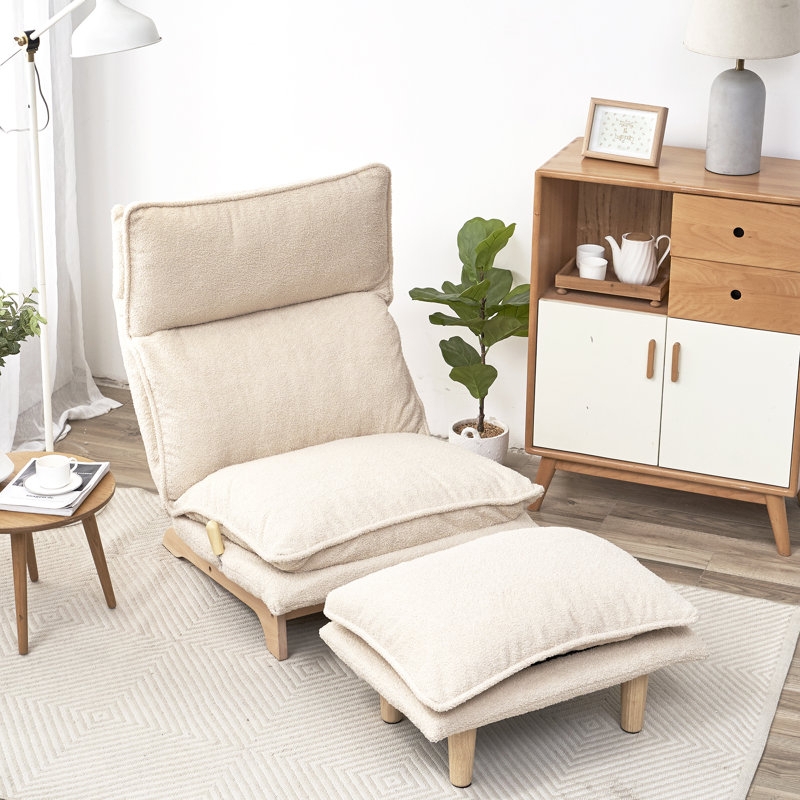 Floor Chair Sherpa Texture Reclining Back, Japandi Floor Seating Set