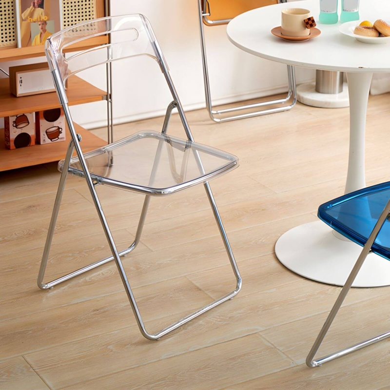 Folding Chair White Collapsible Circular Cutout Back Polished Frame