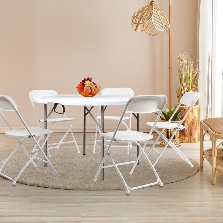 Folding Dining Set All White Finish Plastic Like Material Portable
