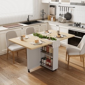 Folding Dining Table Kitchen Island on Wheels with Storage