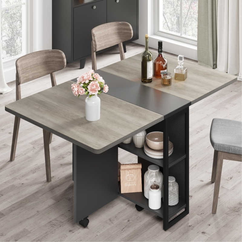 Folding Dining Table Mesh Sides Two-Tone Industrial Storage Base