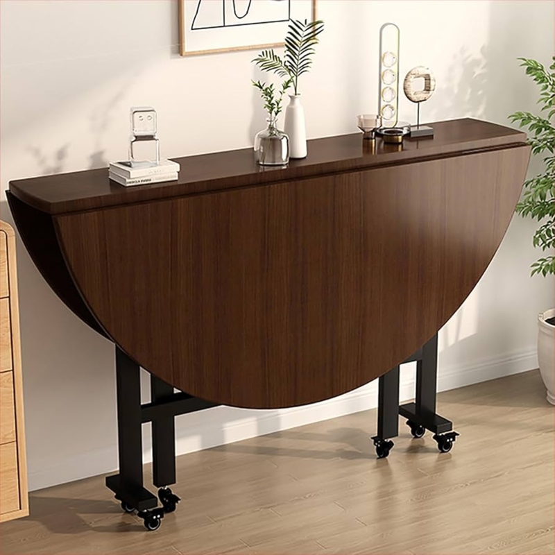 Folding Dining Table Six Wheels Dark Brown Modern Kitchen Table