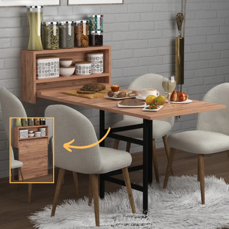 Folding Dining Table Wall Mounted Integrated Shelving Murphy Design