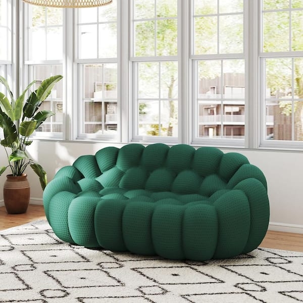 Forest Green Mesh Bubble Armless Loveseat with Curved Back