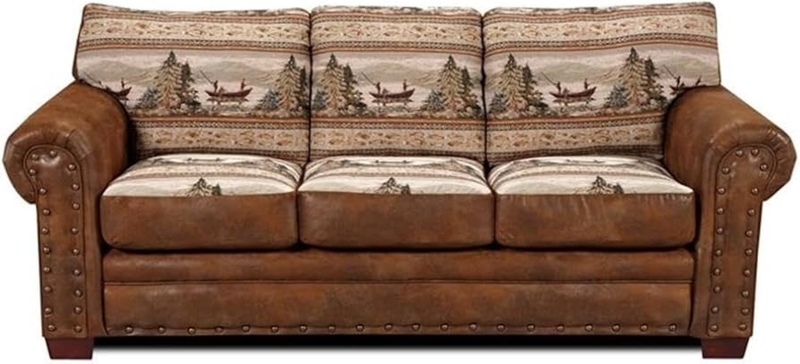 Forest Tapestry Couch featuring Pictorial Fishing Scene Cushions