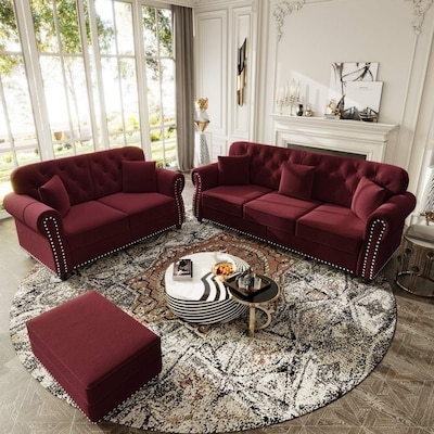 Formal Living Room Set with Button Tufting and Nailhead Trim