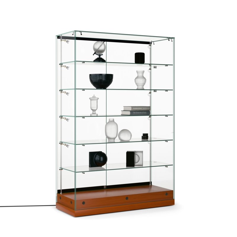 Frameless Glass Curio Cabinet with Wood Base & Sliding Doors