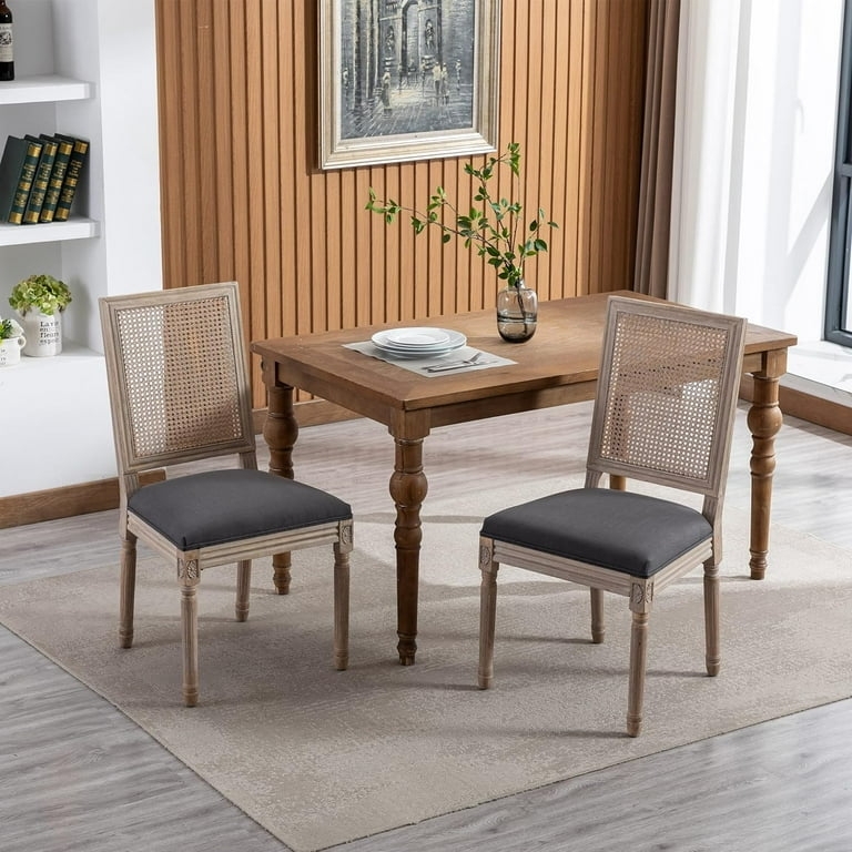 French Country Dining Chairs Charcoal Upholstered Cane Back