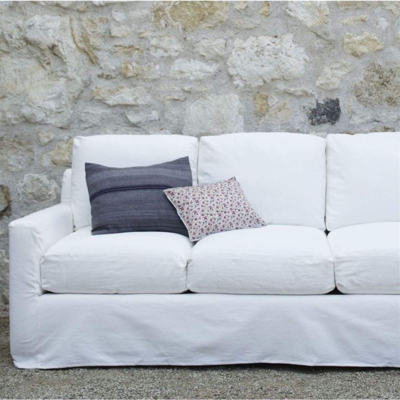 French Country Outdoor Seating Slipcovered Sofa in White Linen Texture