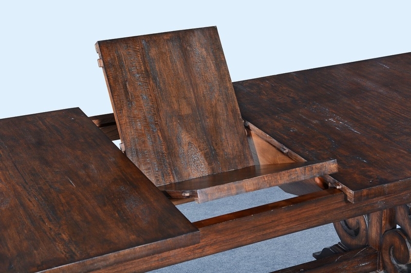 French Country Scroll Base Dining Table in Rustic Pecan