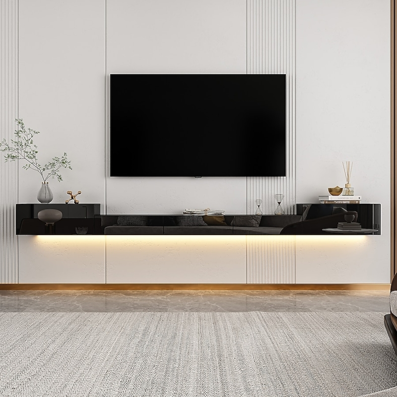 FUFU&GAGA Modern/Contemporary Black TV Cabinet (Accommodates TVs more than  70-in) KF020450-01 at