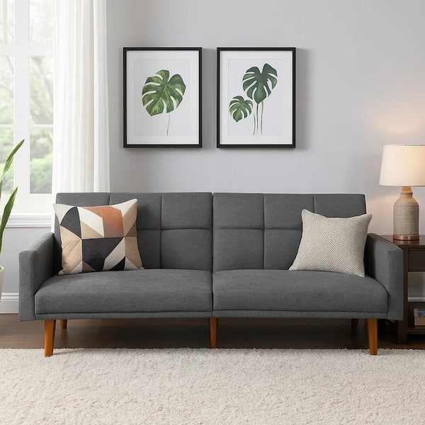 Futon Sofa featuring Square Tufting, Split-Back, and Mid Century Style