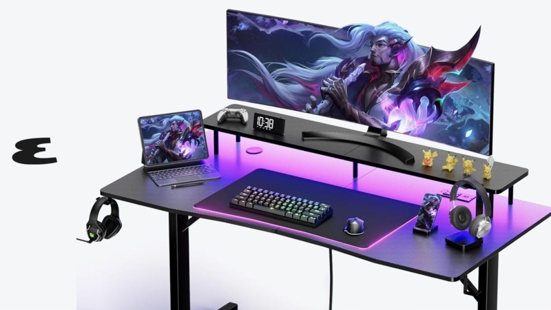 Gaming Workstation Carbon Fiber Look with Curved Legs
