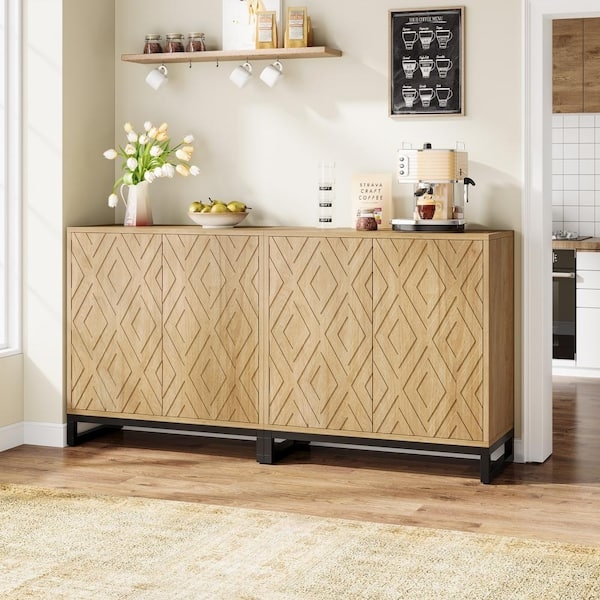 Geometric Diamond Pattern Sideboard on a Black Metal Base