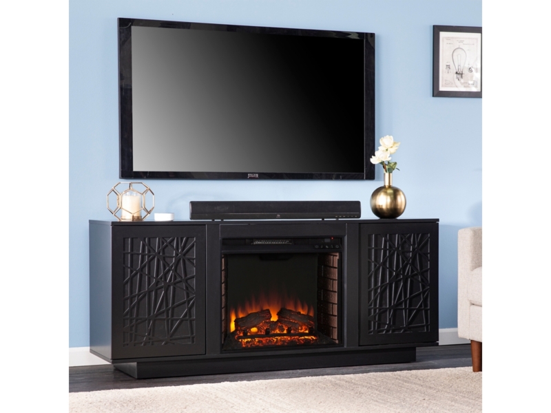 Geometric Fretwork Fireplace TV Stand with Matte Finish