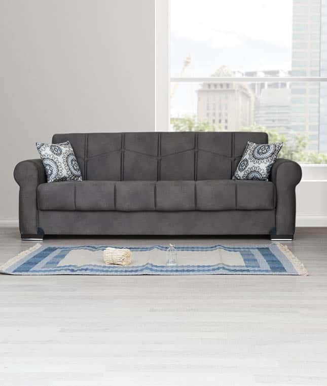 Geometric Tufted Sleeper Sofa with Rolled Arms in Charcoal Fabric