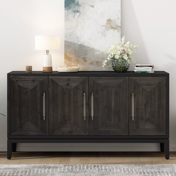 Geometric Wood Buffet Cabinet with Sunburst Door Pattern