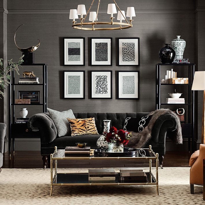 Glam Chesterfield Sofa, Moody Traditional Button Tufted Couch Styling