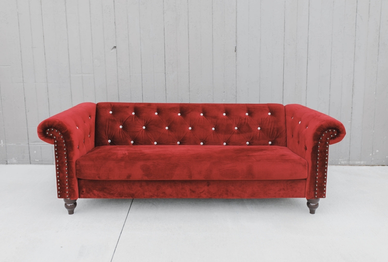 Glam Crystal Button Sofa with Rolled Arms and Nailhead Trim