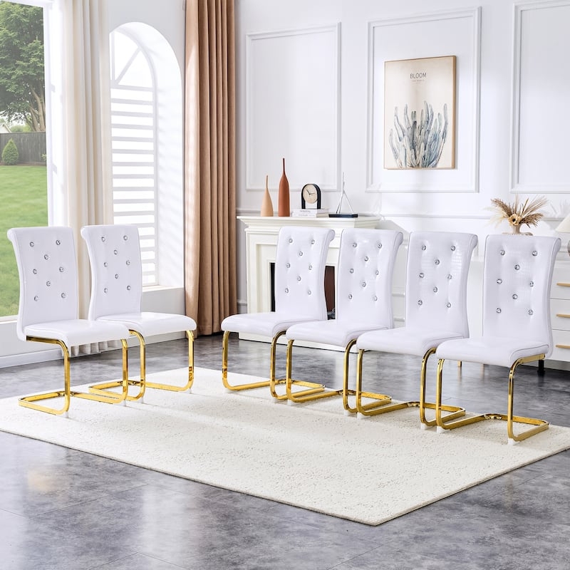 Glam Dining Chairs Gold Cantilever Base Button Tufted Faux Leather