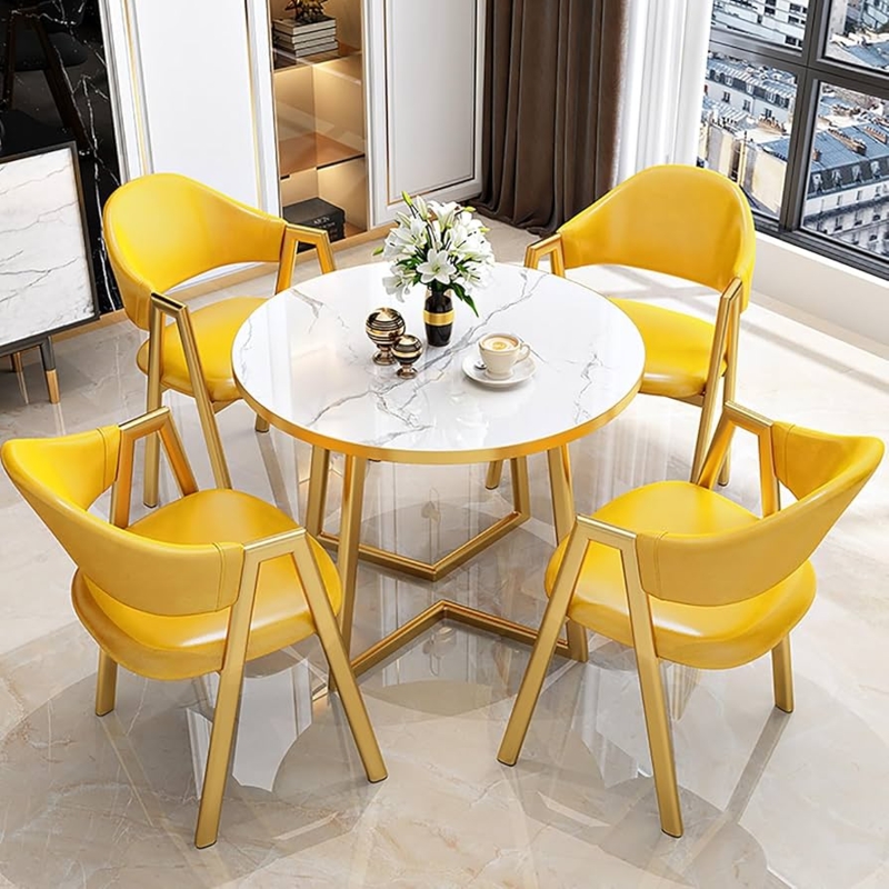Glam Dining Set featuring Yellow Upholstery and Gold Geometric Frames.
