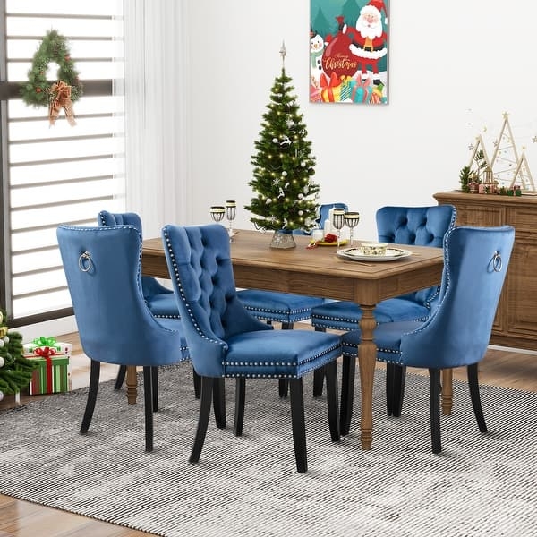 Glam Teal Velvet Dining Chair with Diamond Tufting and Wingback