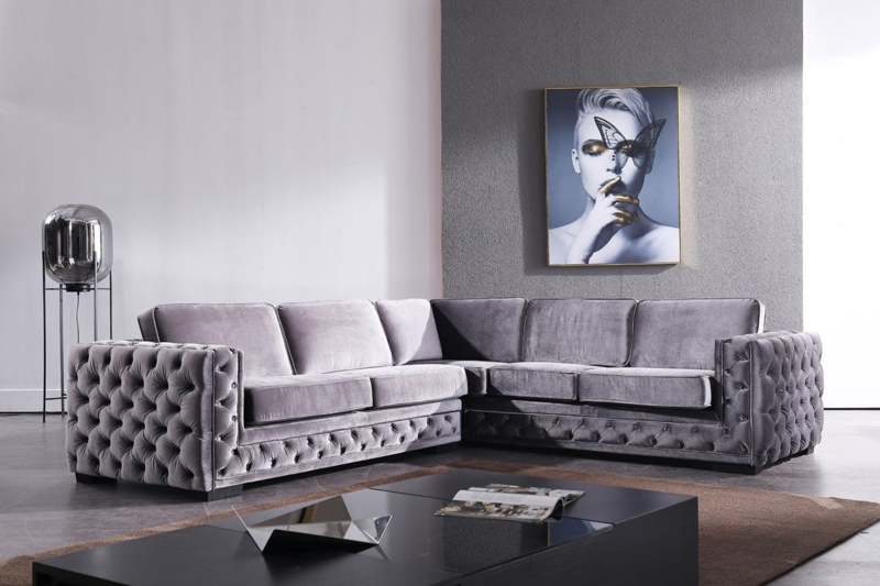 Glam Velvet L-Shaped Sectional with Track Arms and Block Feet