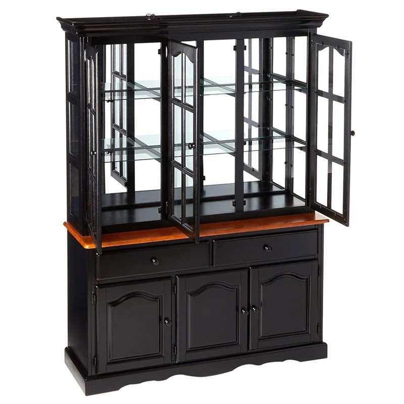 Glass Display Cabinet Cherry Top Antique Finish Mirrored Interior