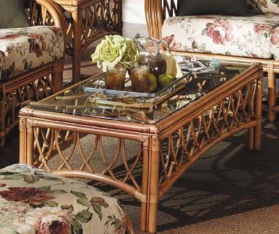 Glass Inset Rectangular Coffee Table with Looped Lattice Base