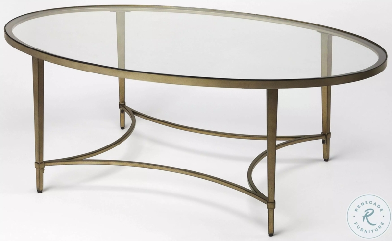 Glass Top Coffee Table with Curved Stretchers and Brushed Metal Frame