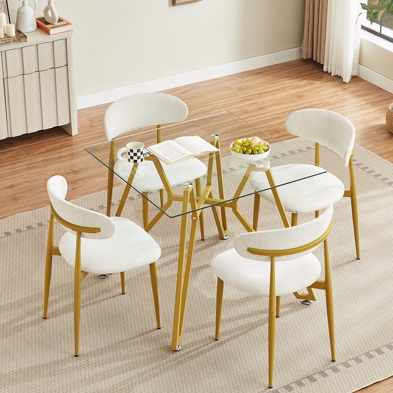 Glass Top Dining Set 5-Piece Upholstered Curved Back Chairs