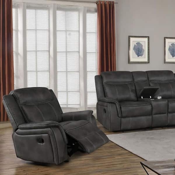 Glider Recliner Button Tufted Back with Rolled Arms and Manual Lever