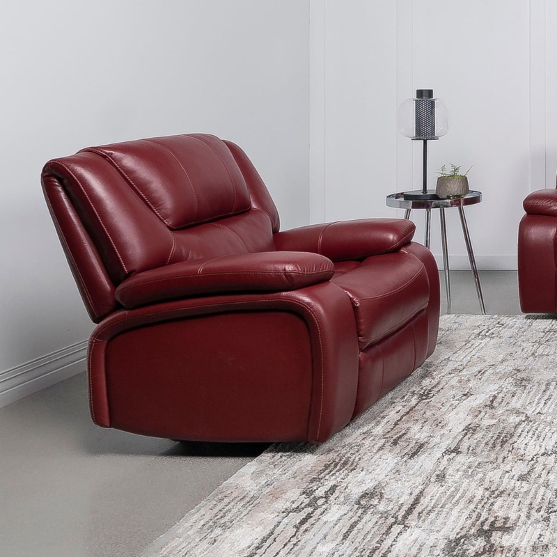 Glider Recliner, Deep Red Leather-Like with Contrast Stitching