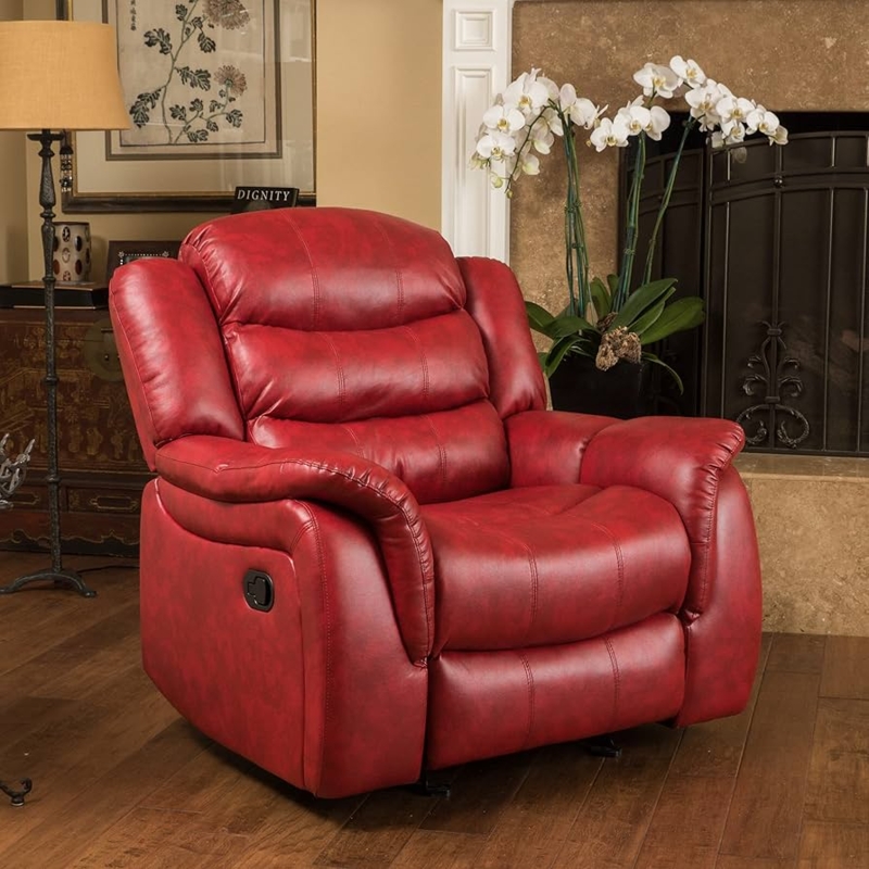 Glider Recliner in Oxblood Red Leather-Like with Tiered Back