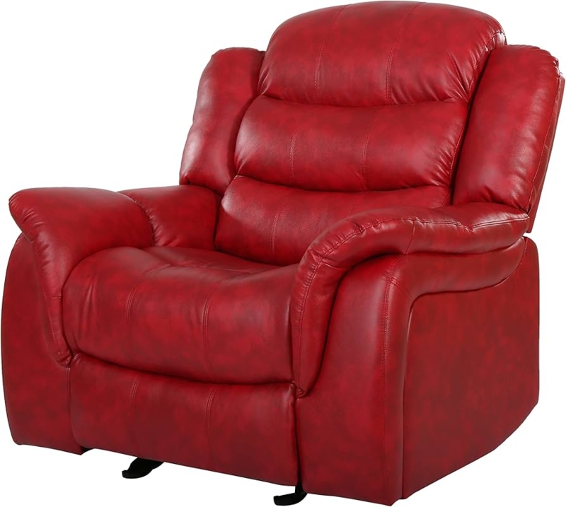 Glider Recliner, Oxblood Red Leather-Like Padded Rolled Arms