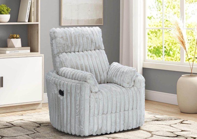 Glider Recliner Plush Ribbed Fabric Overstuffed Manual
