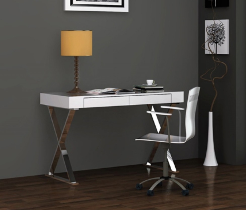 Glossy Aqua and White Office Desk, Asymmetrical Design
