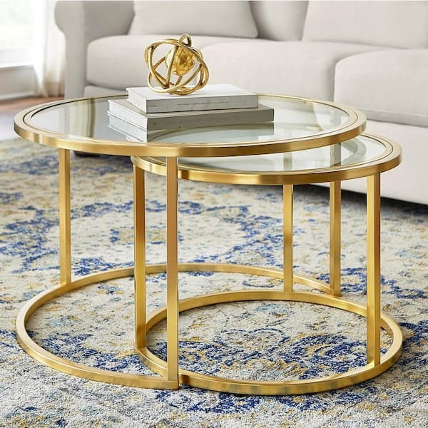 Gold Nesting Coffee Tables Round Glass Modern Glam Set