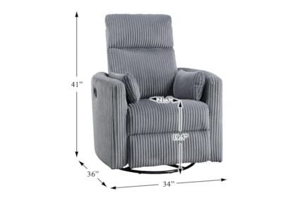 Gray Corduroy Recliner Chair with Bolster Pillows and Ribbed Texture.