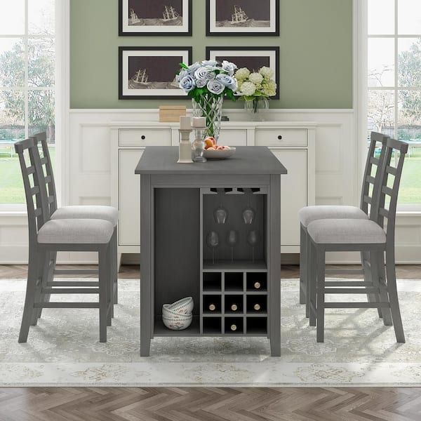 Gray Counter Height Dining Set with Ladder Back Stools
