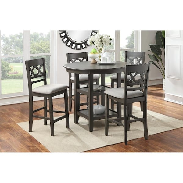 Gray Counter Height Set, Lattice Back Chairs, Storage Base.