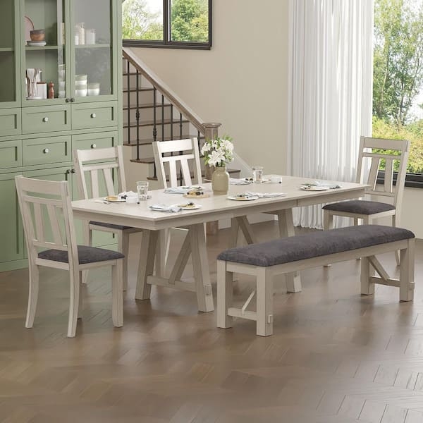 Gray Dining Room Set with Cross Back Chairs and Weathered Finish